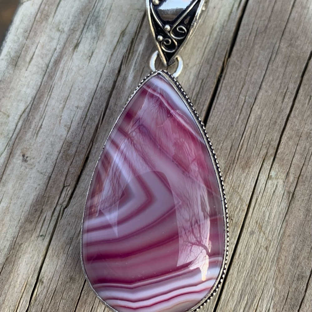 Pink Botswana Agate Pendant. Large
